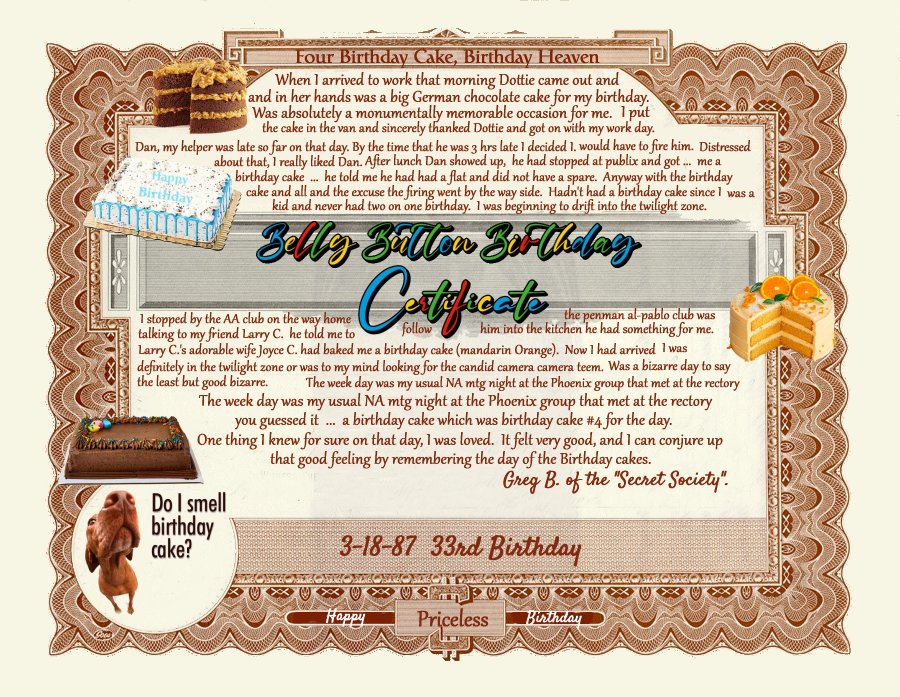 Specialty birthday certificate I made up for myself