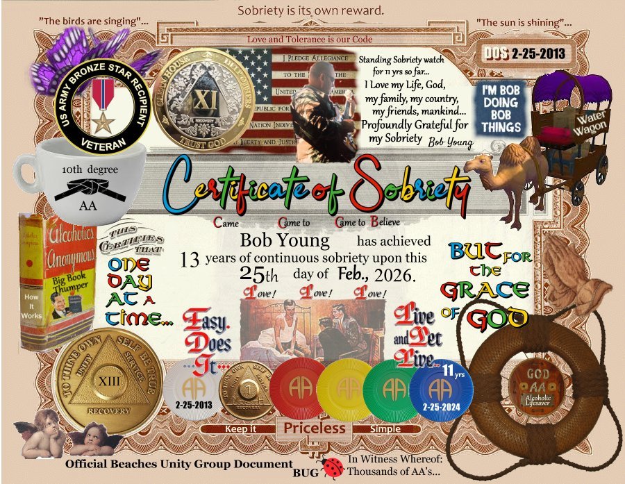 Certificate I made up for my cousin Bob on his 11th anniversary