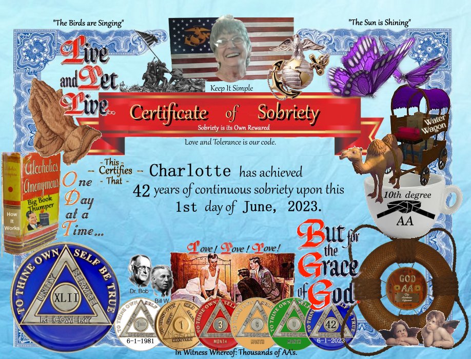 one of many sobriety certificates given to this friend on FaceBook