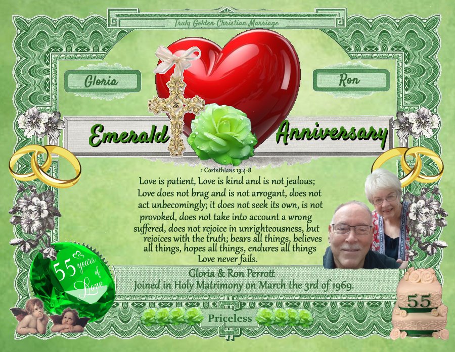 Wedding anniversary tribute certificate given out to my cousin and her husband on FaceBook