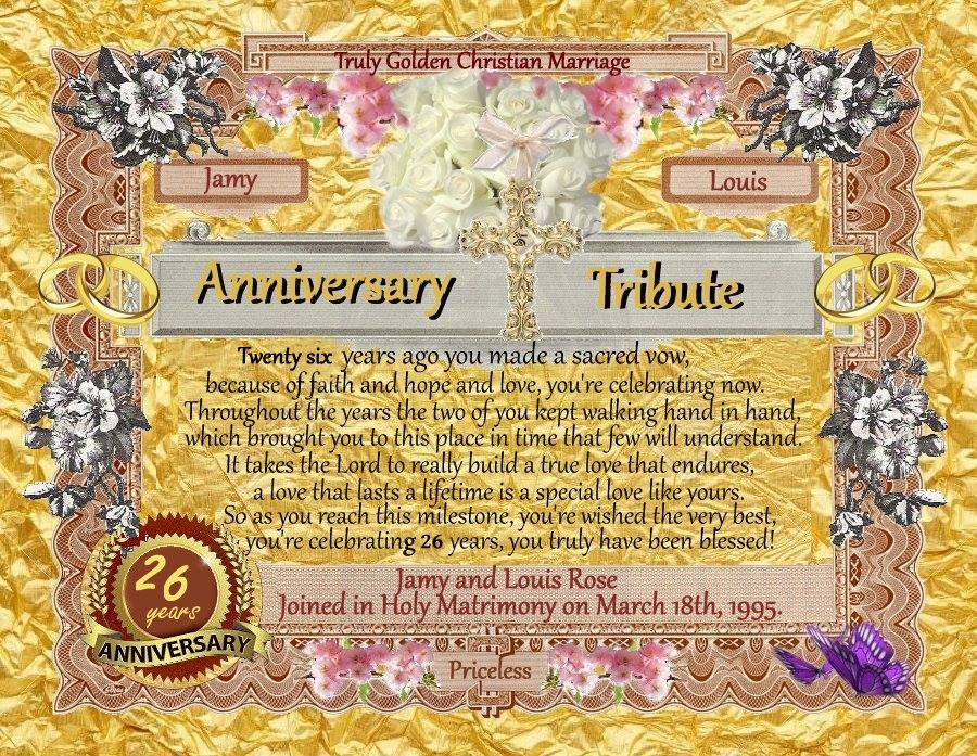 Wedding anniversary tribute certificate given out to friends on FaceBook