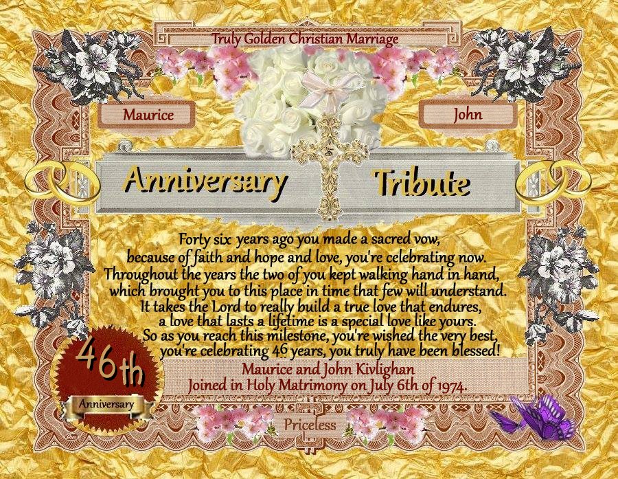 wedding anniversary tribute certificate given to a friend online and his wife
