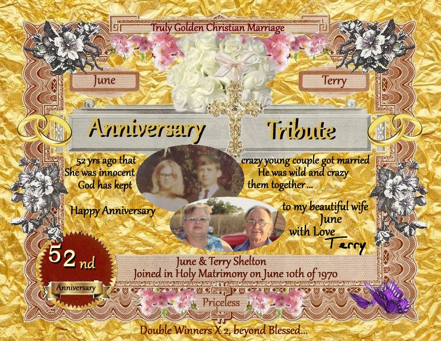 Another wedding anniversary tribute certificate given to these two friends online