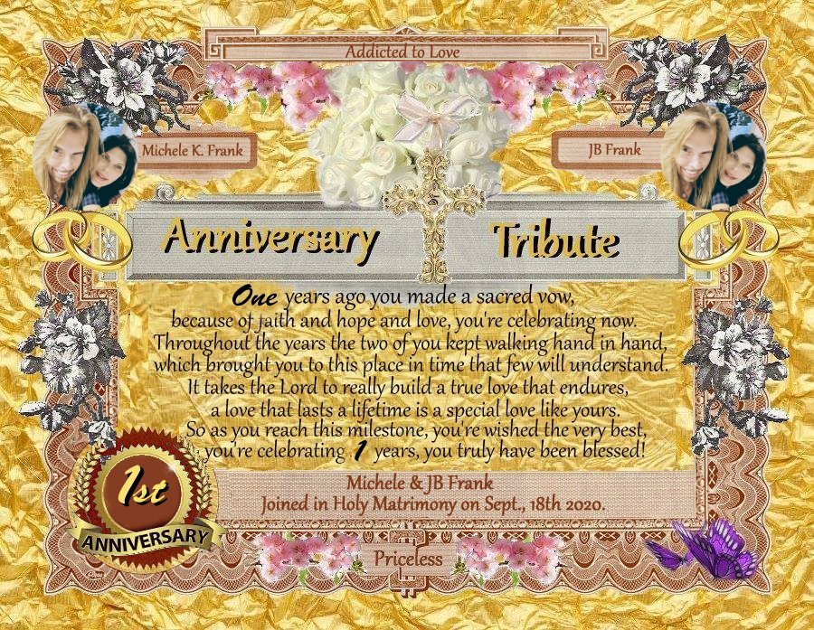 wedding anniversary tribute certificate given to a friend and his wife online