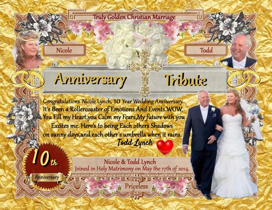 Wedding anniversary tribute certificate given out to a friend and his wife on FaceBook