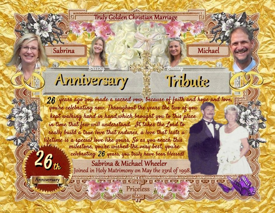 wedding anniversary tribute certificate given out to friends on FaceBook
