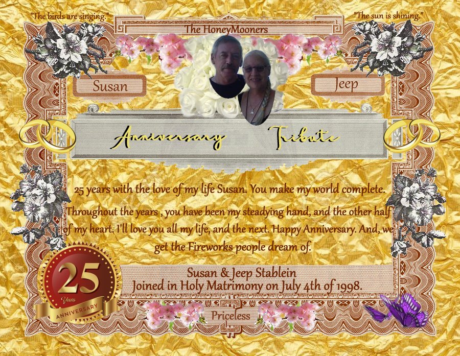 Wedding anniversary tribute certificate given out to an old navy buddy and his wife on FaceBook