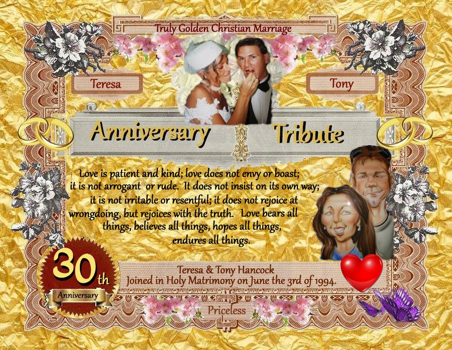 wedding anniversary tribute certificate gien out to two friends on FaceBook