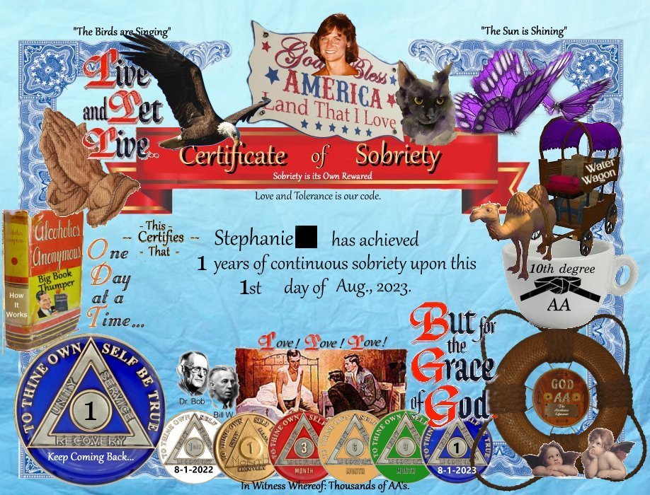 sobriety certifcate given to a friend on FaceBook